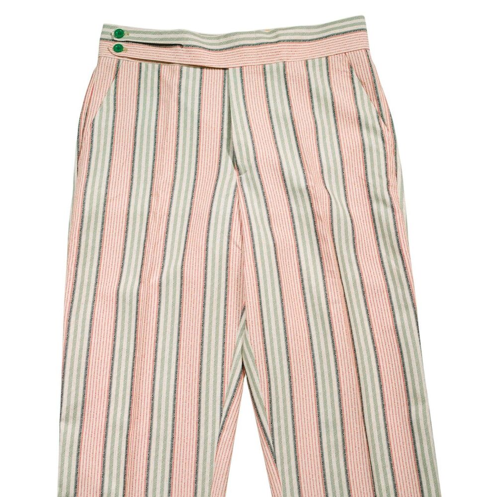 Mens 32 Gurkha Pants Orange Green Striped Cotton High Waist Flat Front Trousers - Picture 4 of 7